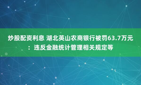 炒股配资利息 湖北英山农商银行被罚63.7万元：违反金融统计管理相关规定等